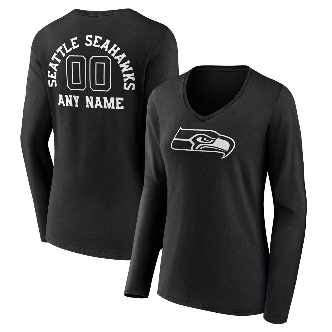 NFL Seattle Seahawks Women's Personalized Name & Number Monochrome Long Sleeve V-Neck T-Shirt