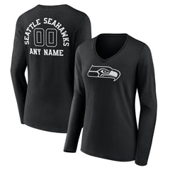 NFL Seattle Seahawks Women's Personalized Name & Number Monochrome Long Sleeve V-Neck T-Shirt