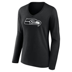 NFL Seattle Seahawks Women's Personalized Name & Number Monochrome Long Sleeve V-Neck T-Shirt