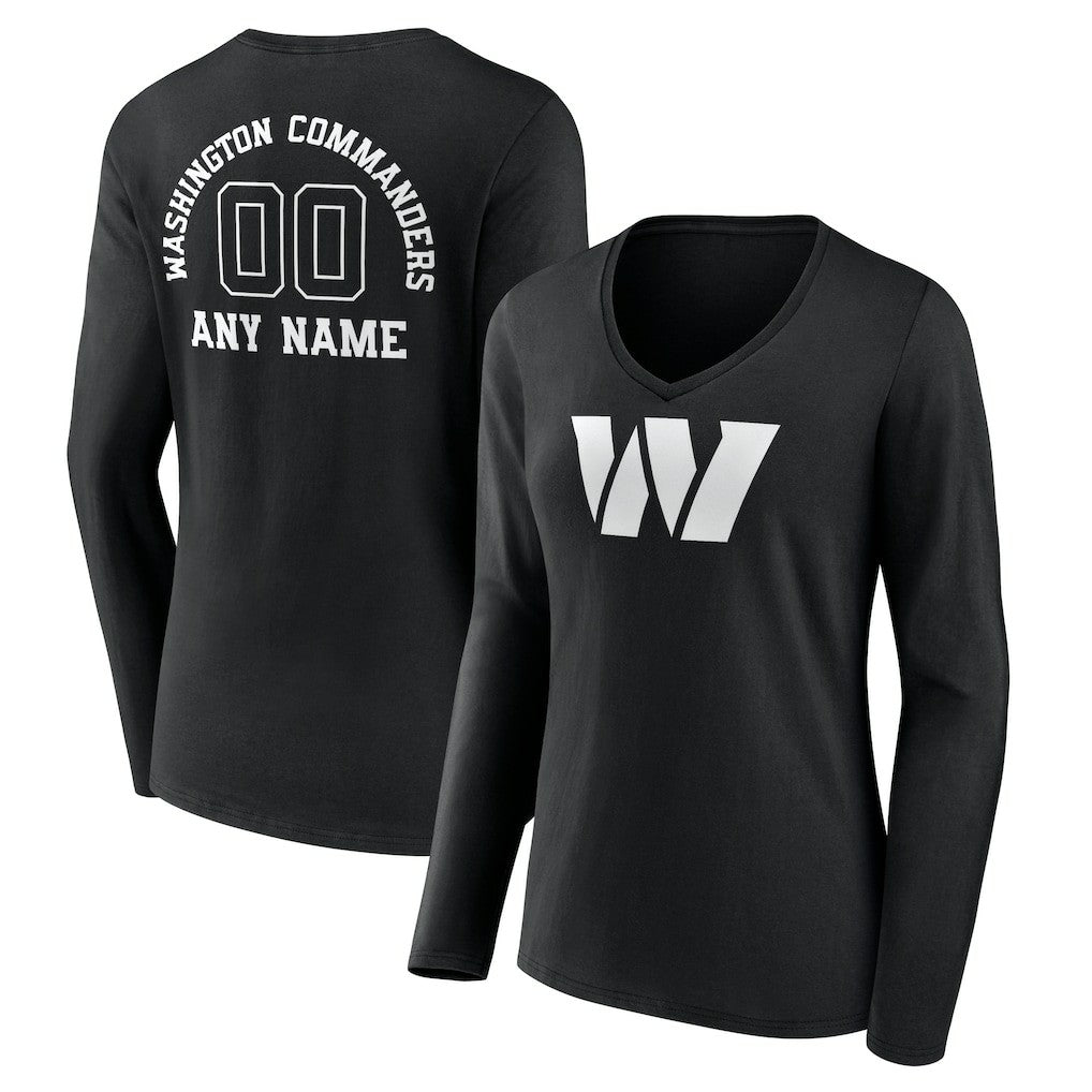 NFL Washington Commanders Women's Personalized Name & Number Monochrome Long Sleeve V-Neck T-Shirt