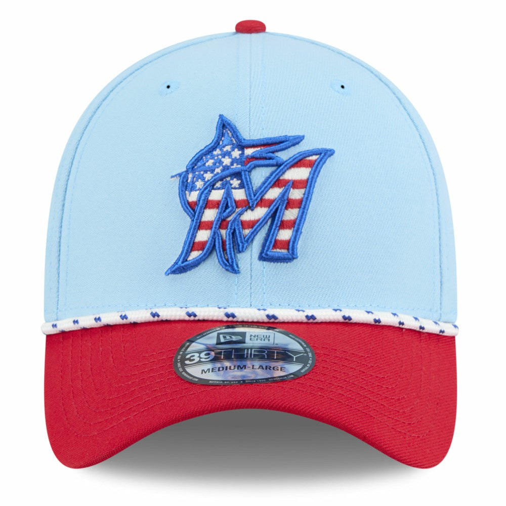 Miami Marlins 2025 Fourth of July 39THIRTY Flex Hat - Light Blue/Red | New Era