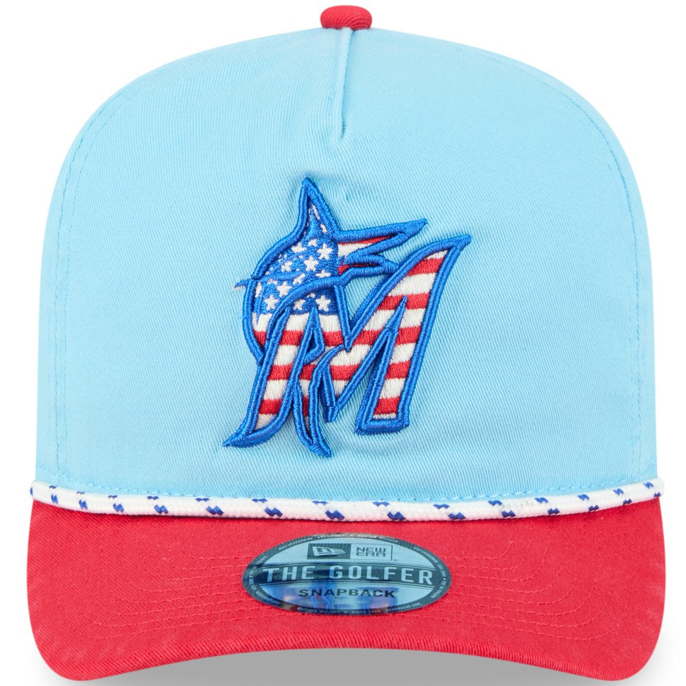 Miami Marlins 2025 Fourth of July Golfer Snapback Hat - Light Blue/Red | New Era