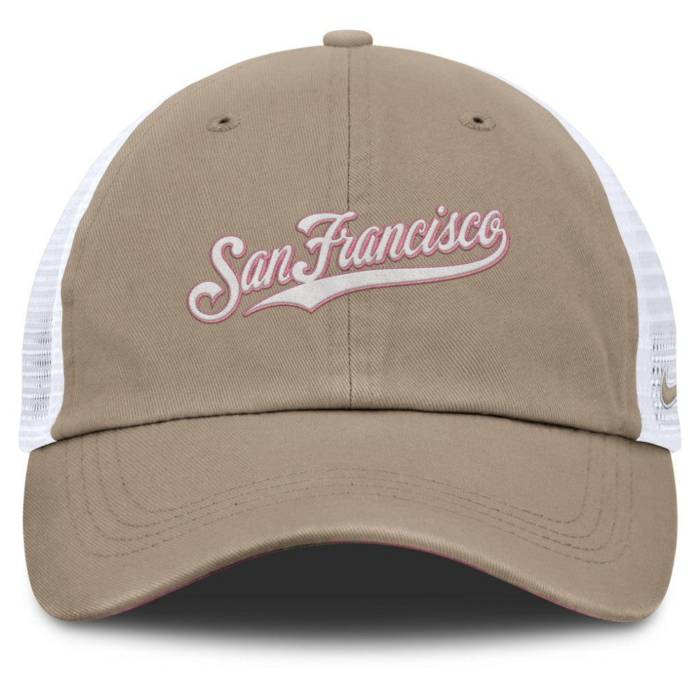 San Francisco Giants Unisex Mother's Day Club Trucker Adjustable Hat - Khaki/White | Nike