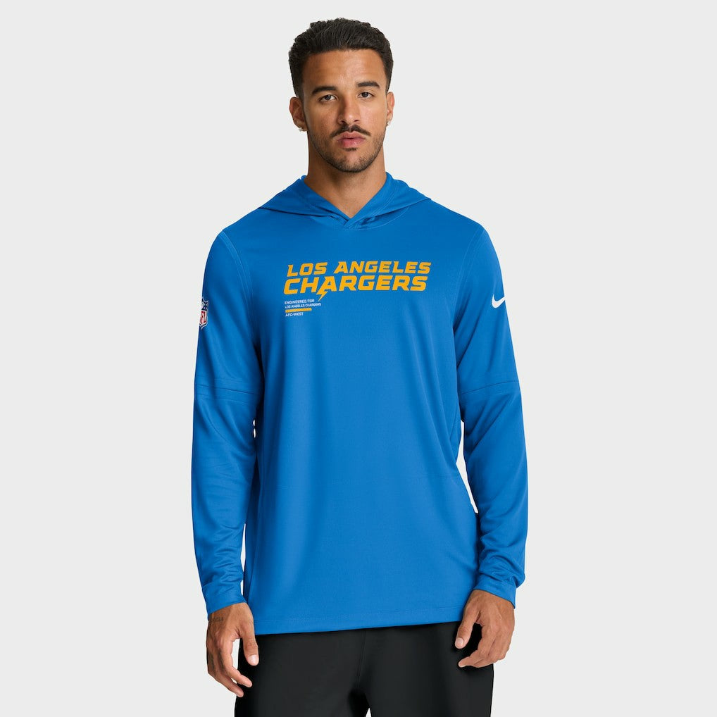NFL Los Angeles Chargers Sideline Pure Fury Performance Long Sleeve Hoodie T-Shirt