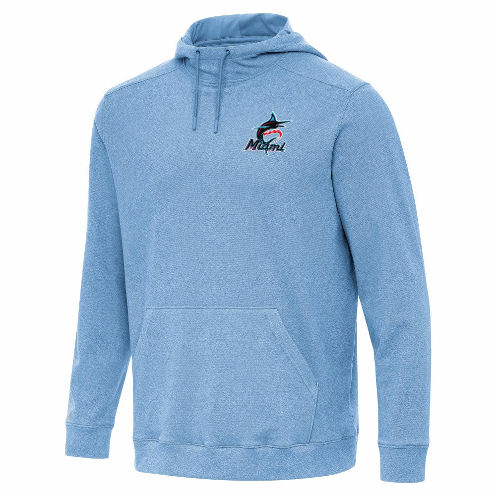 Miami Marlins Antigua Cloud Pullover Hoodie - Heather Powder Blue