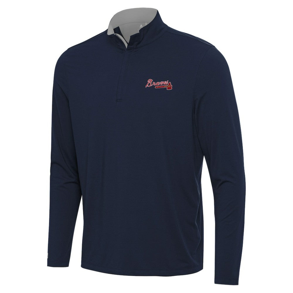 Atlanta Braves Antigua Content Quarter-Zip Top - Navy