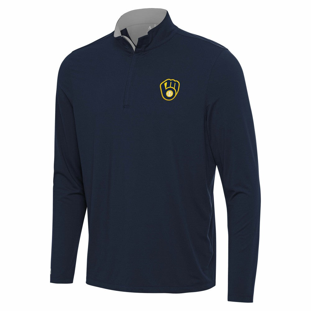 Milwaukee Brewers Antigua Content Quarter-Zip Top - Navy