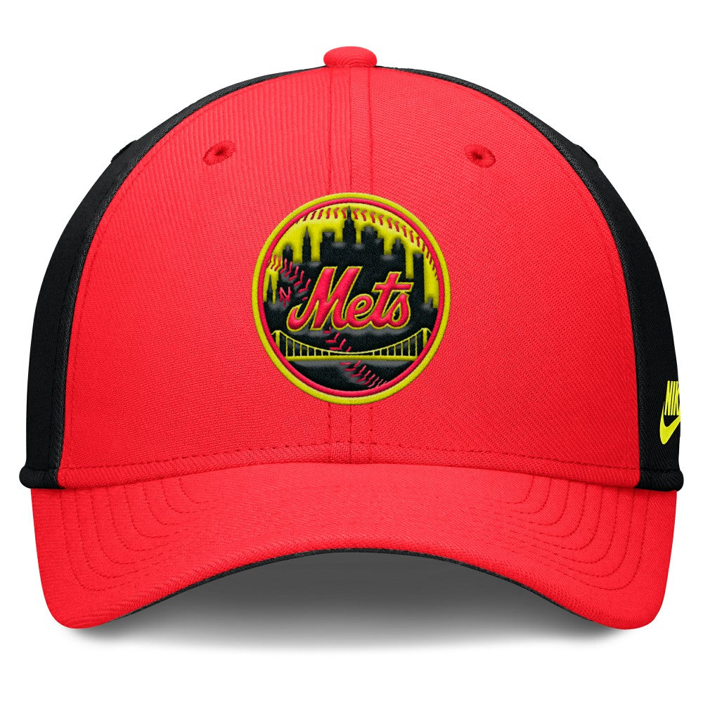 New York Mets Neon 90s Rise SwooshFlex Hat - Crimson/Black | Nike