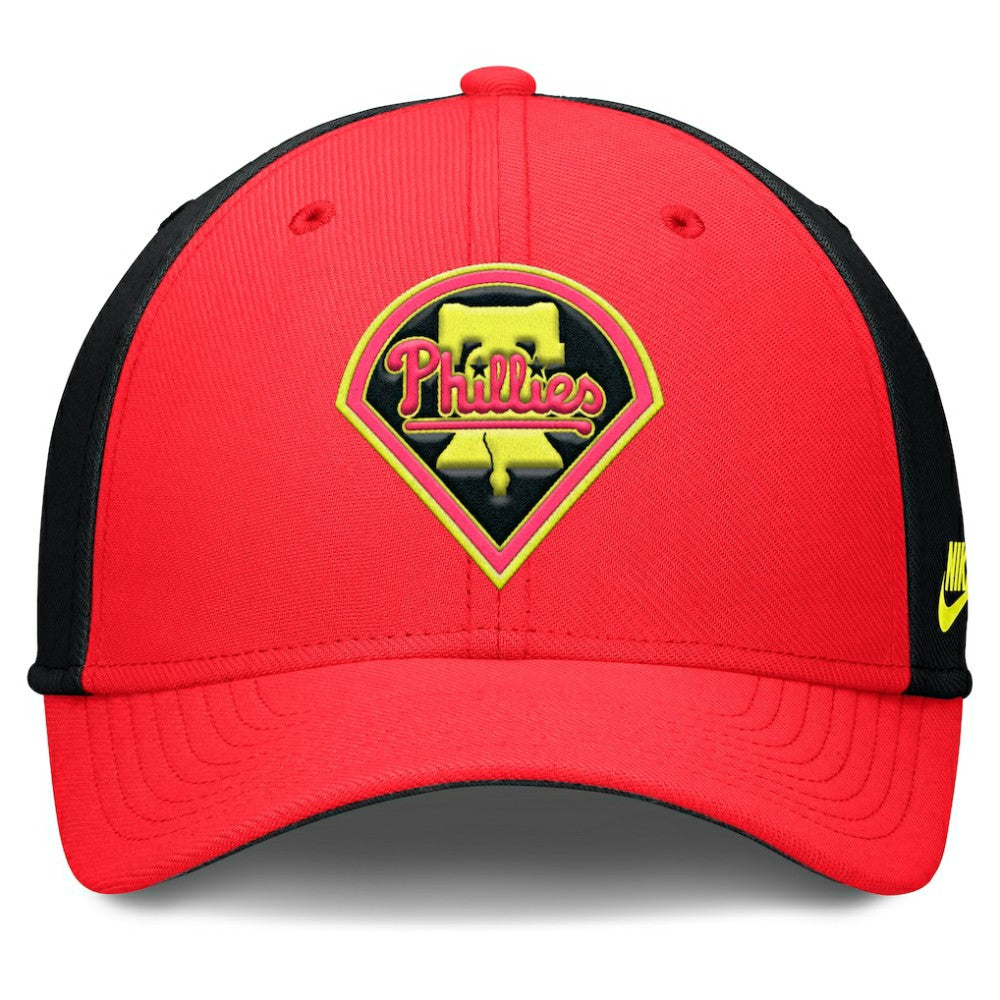 Philadelphia Phillies Neon 90s Rise SwooshFlex Hat - Crimson/Black | Nike