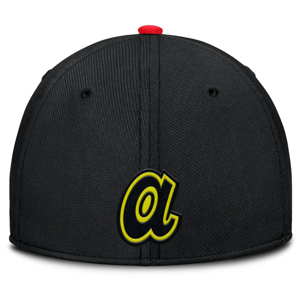 Atlanta Braves Neon 90s Rise SwooshFlex Hat - Crimson/Black | Nike