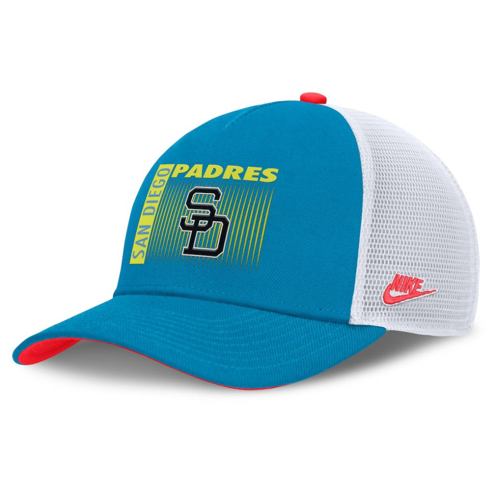 San Diego Padres Neon 90s Rise Structured Performance Adjustable Trucker Hat - Teal | Nike
