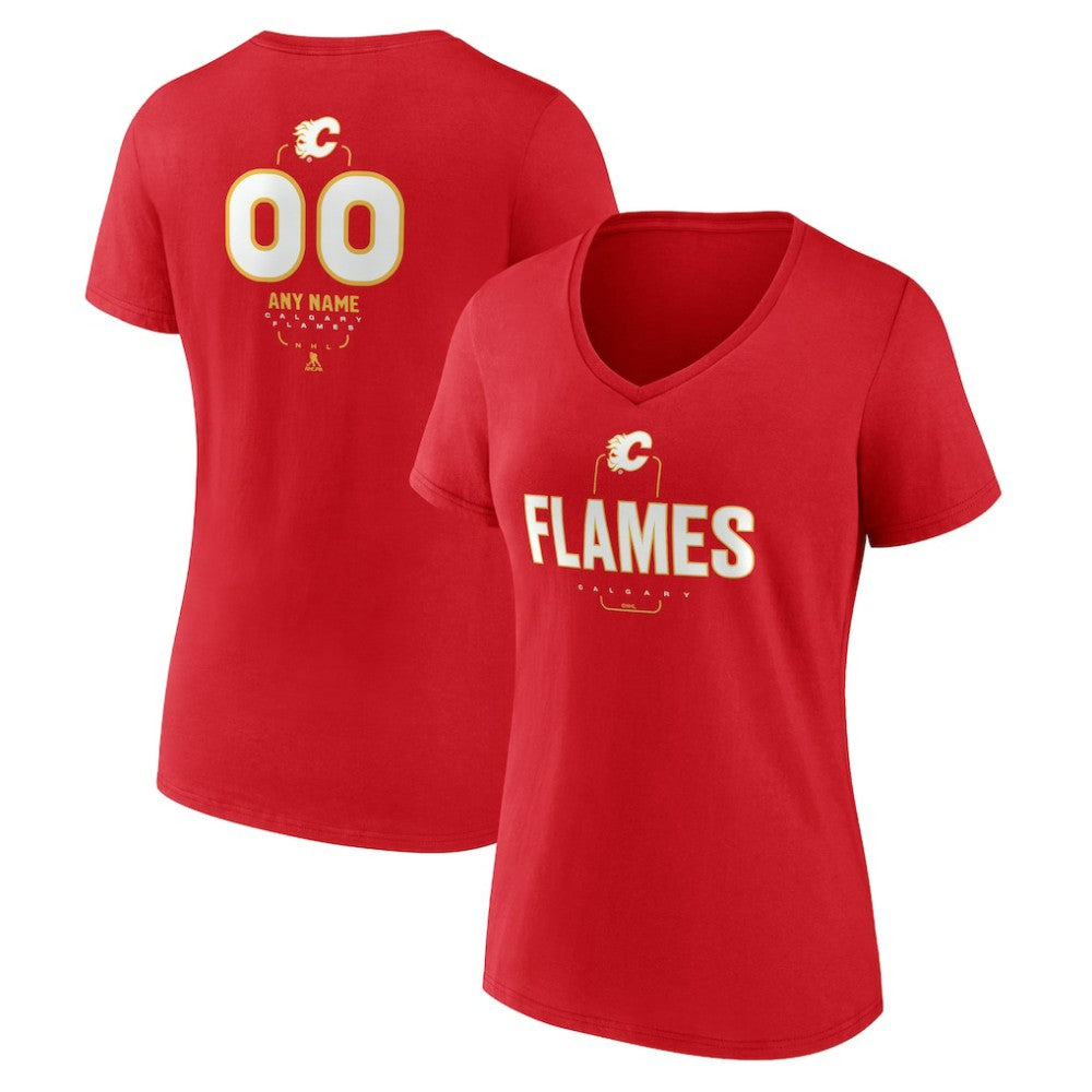 Calgary Flames Women's Personalized Name & Number Midfielder V-Neck T-Shirt