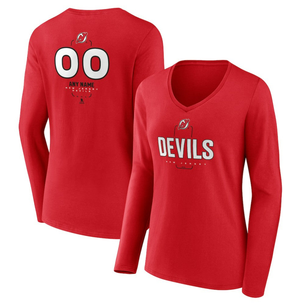 New Jersey Devils Women's Personalized Name & Number Midfielder Long Sleeve V-Neck T-Shirt