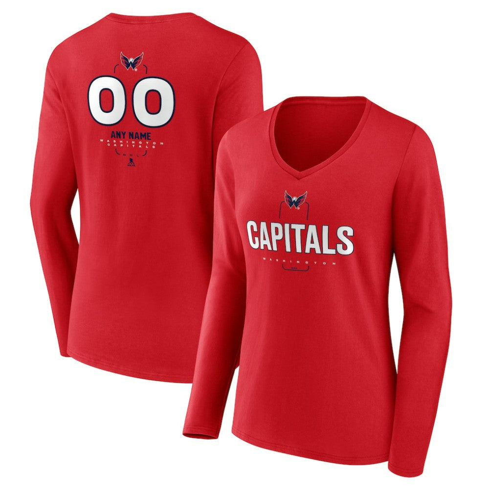 Washington Capitals Women's Personalized Name & Number Midfielder Long Sleeve V-Neck T-Shirt