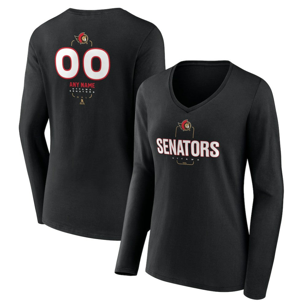 Ottawa Senators Women's Personalized Name & Number Midfielder Long Sleeve V-Neck T-Shirt