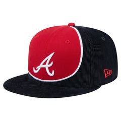 Atlanta Braves Retro Split Corduroy Snapback Hat - Navy/Red | New Era