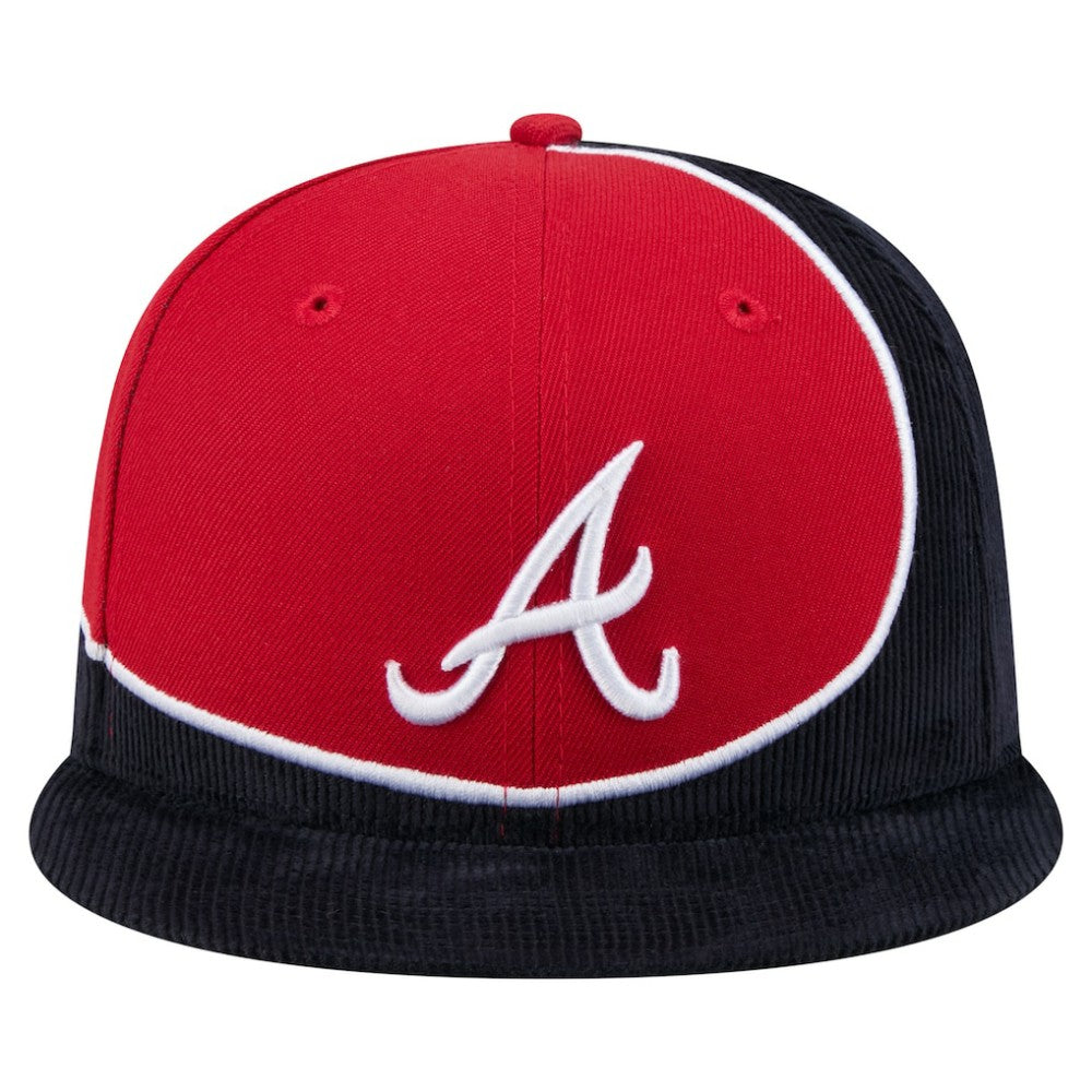 Atlanta Braves Retro Split Corduroy Snapback Hat - Navy/Red | New Era