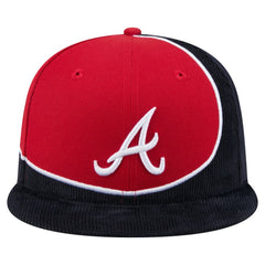 Atlanta Braves Retro Split Corduroy Snapback Hat - Navy/Red | New Era
