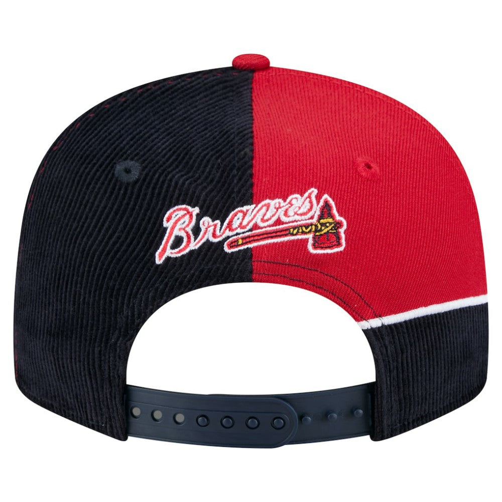Atlanta Braves Retro Split Corduroy Snapback Hat - Navy/Red | New Era