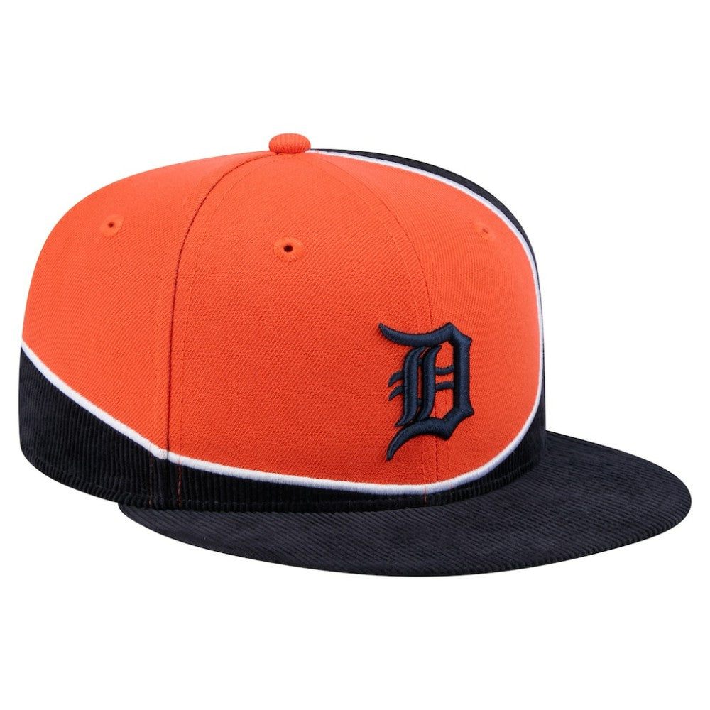 Detroit Tigers Retro Split Corduroy Snapback Hat - Navy/Orange | New Era
