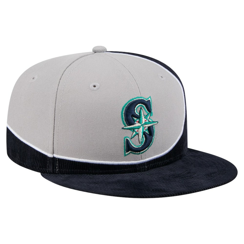 Seattle Mariners Retro Split Corduroy Snapback Hat - Navy/Gray | New Era