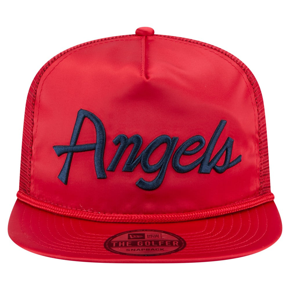 Los Angeles Angels Retro Satin Script Golfer Adjustable Hat - Red | New Era