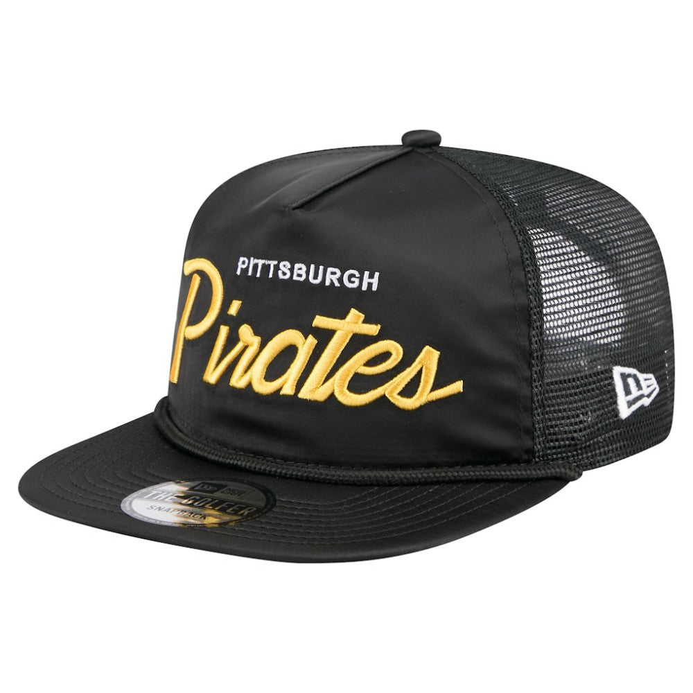 Pittsburgh Pirates Retro Satin Script Golfer Adjustable Hat - Black | New Era
