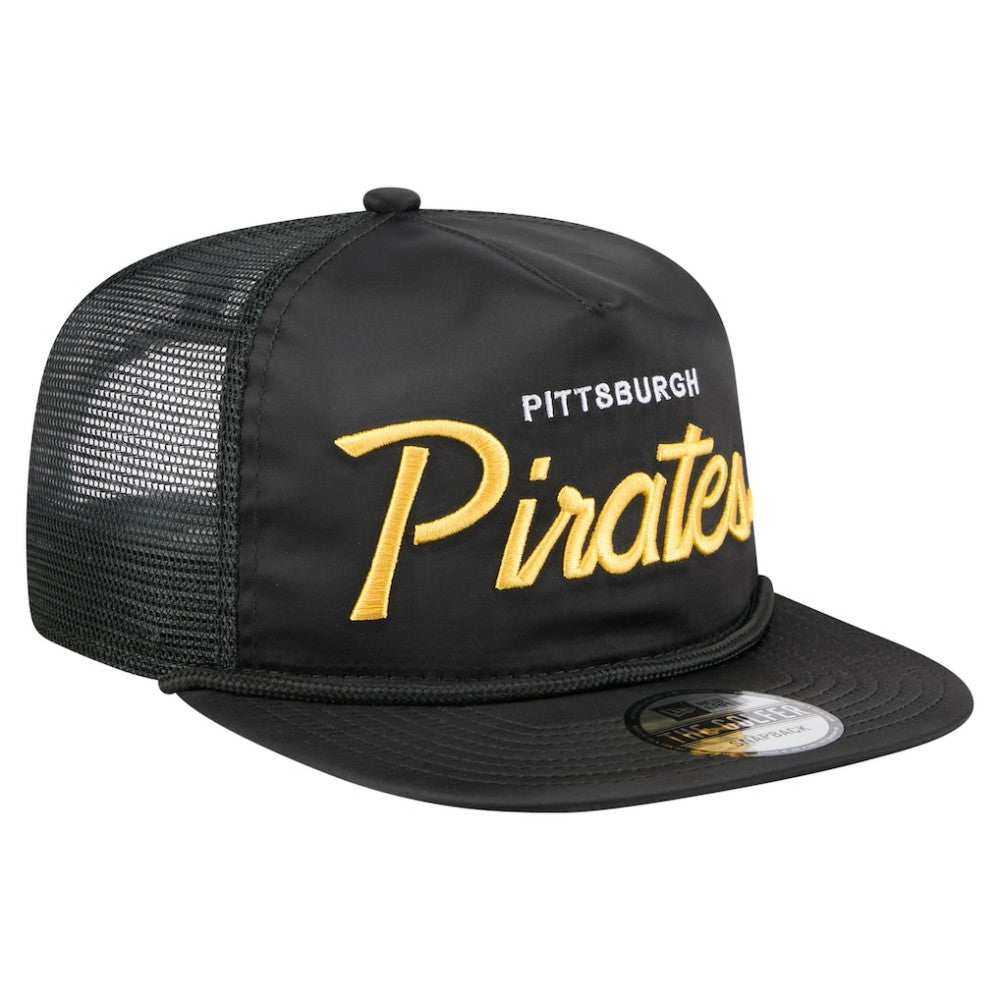 Pittsburgh Pirates Retro Satin Script Golfer Adjustable Hat - Black | New Era