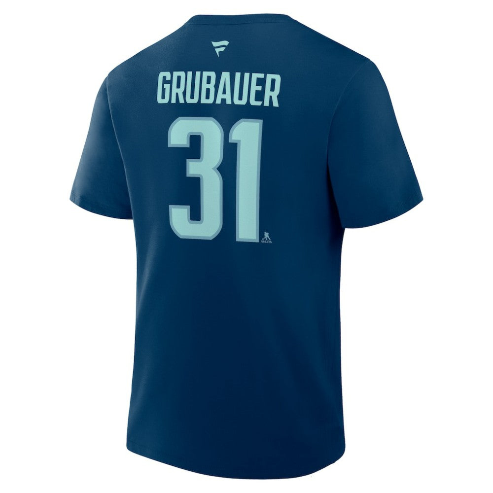 Philipp Grubauer Seattle Kraken Fanatics Authentic Stack Name & Number T-Shirt