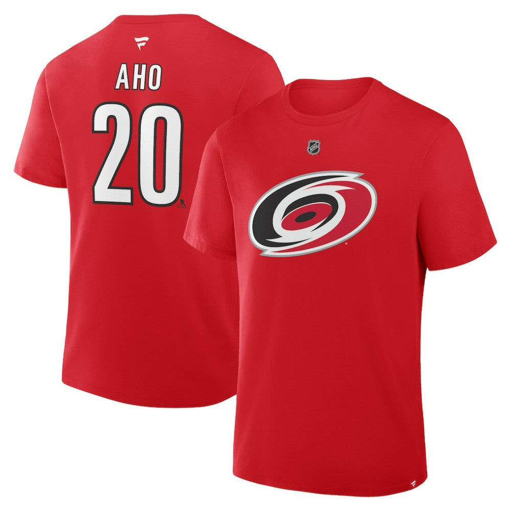 Sebastian Aho Carolina Hurricanes Fanatics Authentic Stack Name & Number T-Shirt