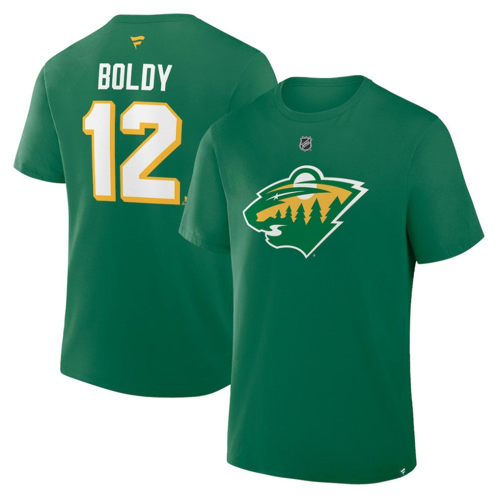 Matthew Boldy Minnesota Wild Fanatics Authentic Stack Name & Number T-Shirt