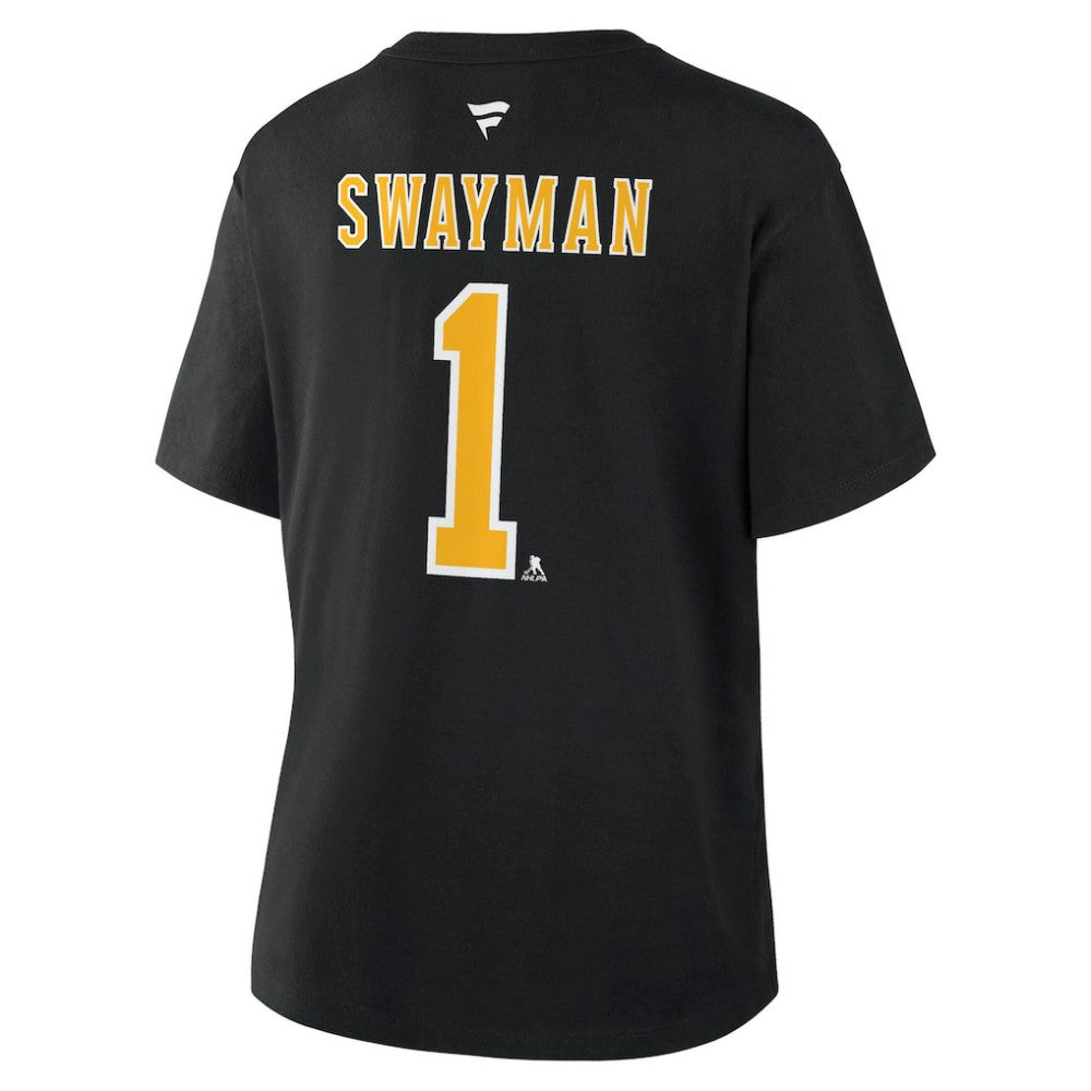 Jeremy Swayman Boston Bruins Fanatics Women's Authentic Stack Name & Number T-Shirt