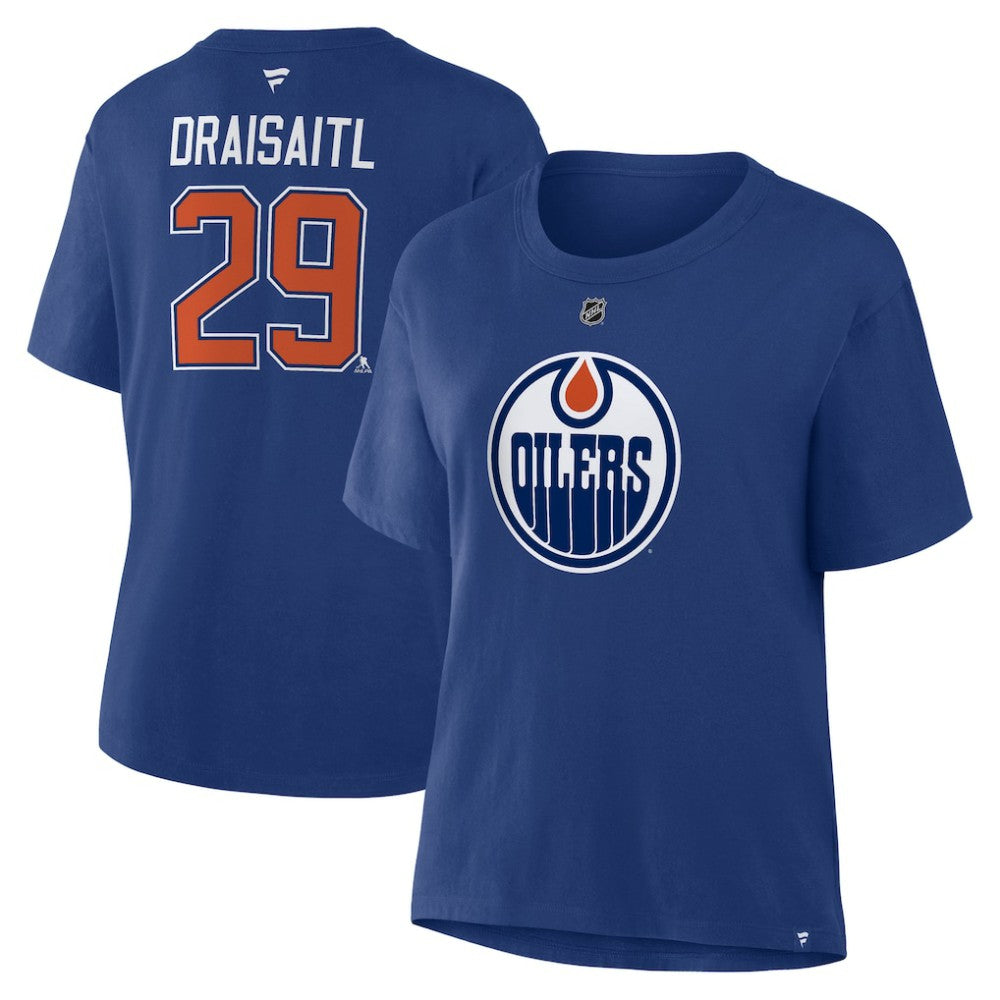 Leon Draisaitl Edmonton Oilers Fanatics Women's Authentic Stack Name & Number T-Shirt