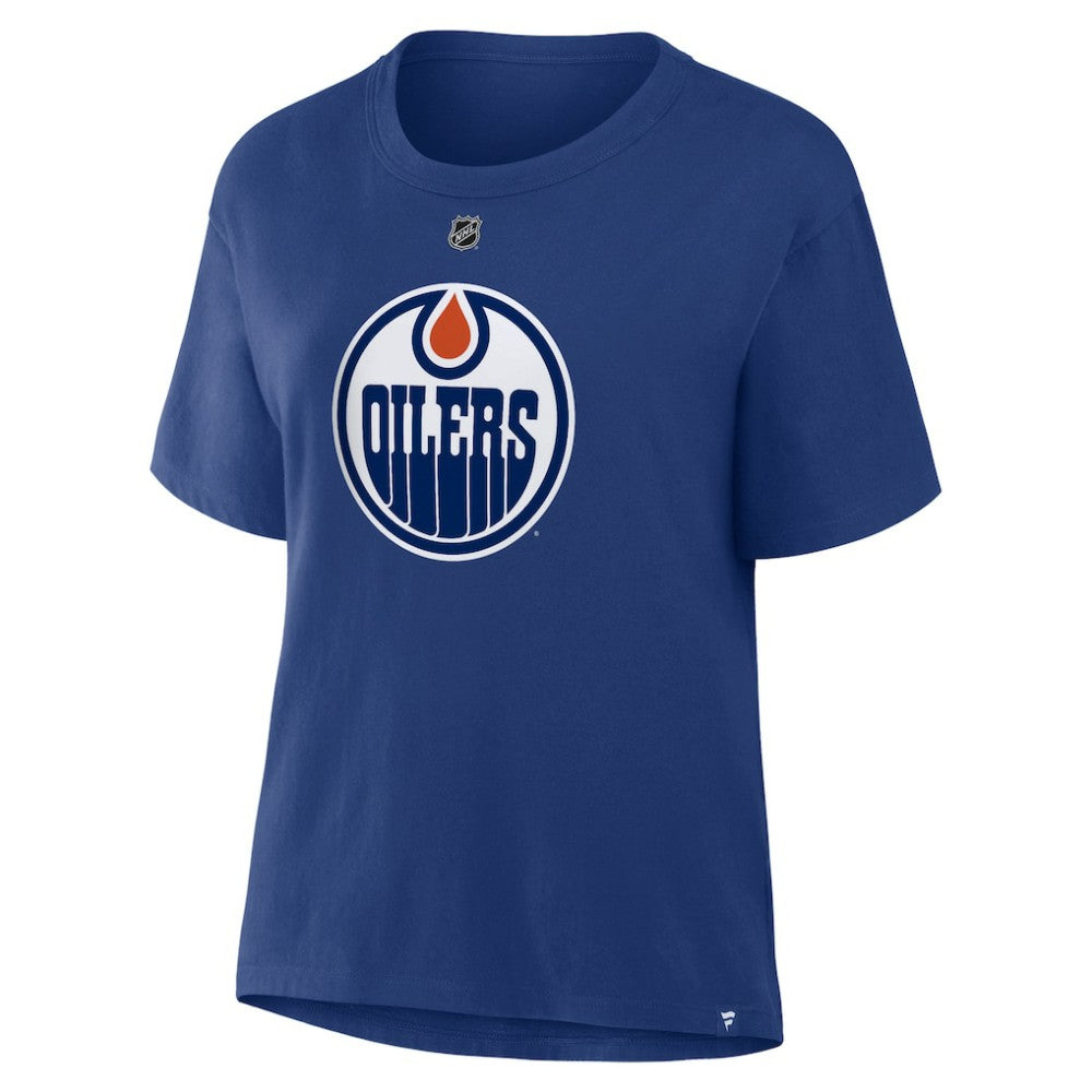 Leon Draisaitl Edmonton Oilers Fanatics Women's Authentic Stack Name & Number T-Shirt