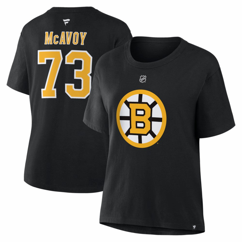 Charlie McAvoy Boston Bruins Fanatics Women's Authentic Stack Name & Number T-Shirt