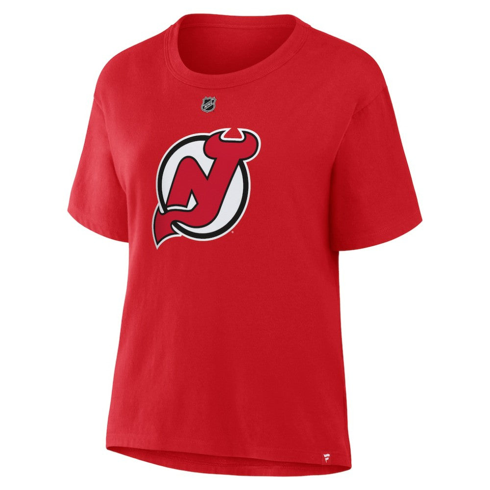 Jack Hughes New Jersey Devils Fanatics Women's Authentic Stack Name & Number T-Shirt