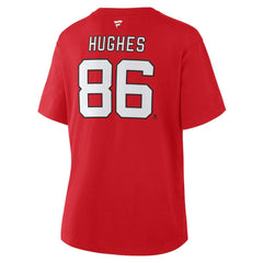 Jack Hughes New Jersey Devils Fanatics Women's Authentic Stack Name & Number T-Shirt