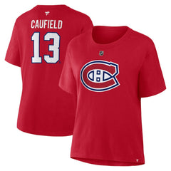 Cole Caufield Montreal Canadiens Fanatics Women's Authentic Stack Name & Number T-Shirt