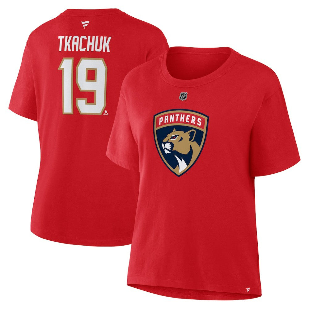 Matthew Tkachuk Florida Panthers Fanatics Women's Authentic Stack Name & Number T-Shirt