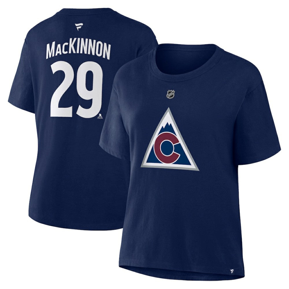 Nathan MacKinnon Colorado Avalanche Fanatics Women's Authentic Stack Name & Number T-Shirt