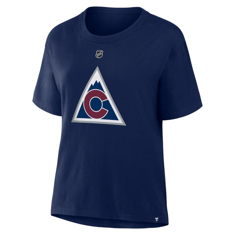Nathan MacKinnon Colorado Avalanche Fanatics Women's Authentic Stack Name & Number T-Shirt