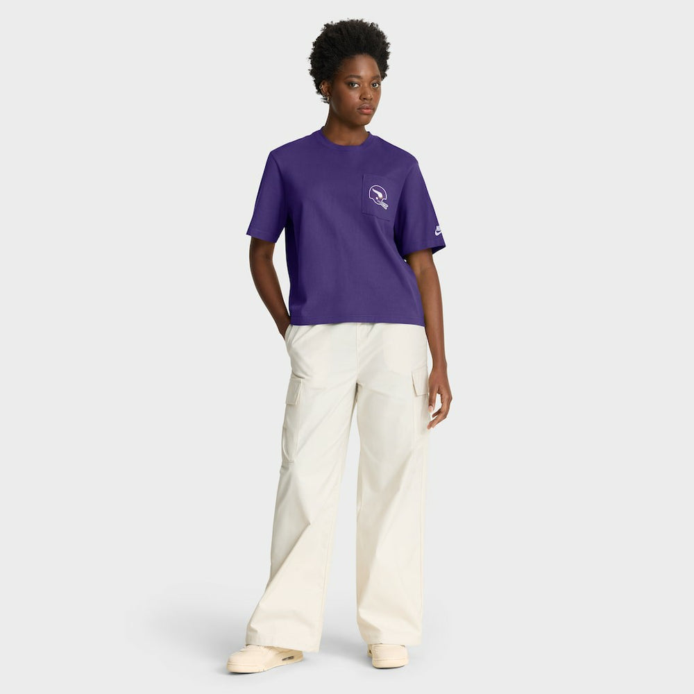 NFL Minnesota Vikings Women's Rewind Pocket Boxy T-Shirt