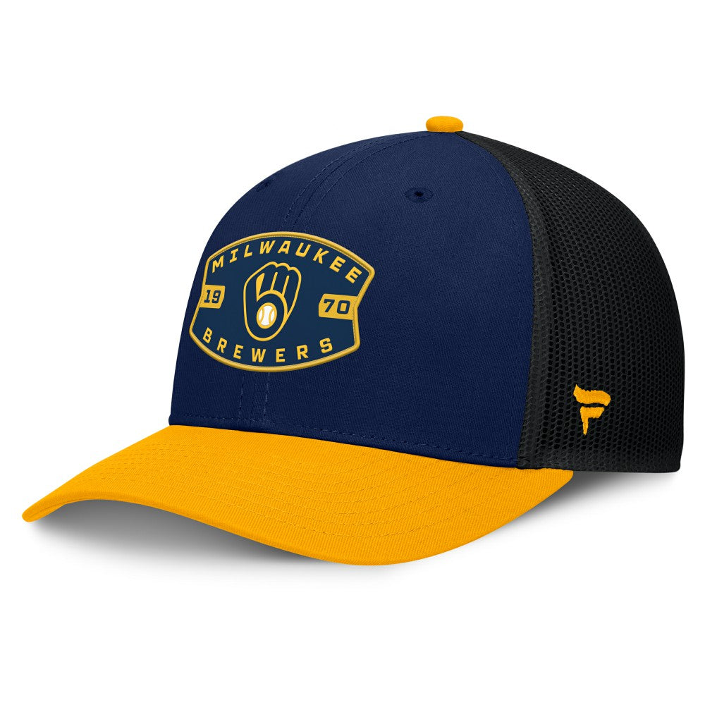 Milwaukee Brewers Cutoff Adjustable Trucker Hat - Navy/Gold