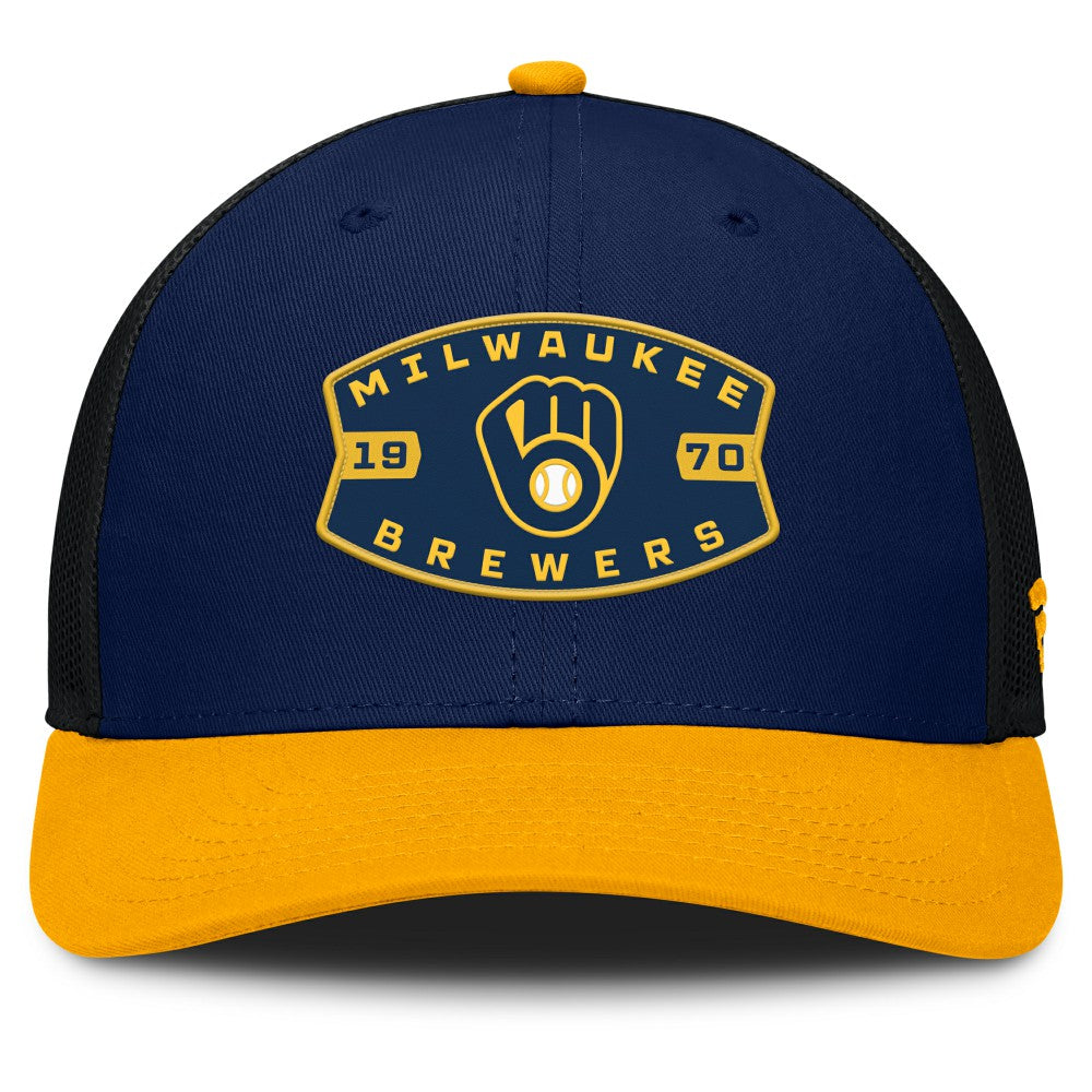 Milwaukee Brewers Cutoff Adjustable Trucker Hat - Navy/Gold