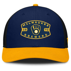 Milwaukee Brewers Cutoff Adjustable Trucker Hat - Navy/Gold