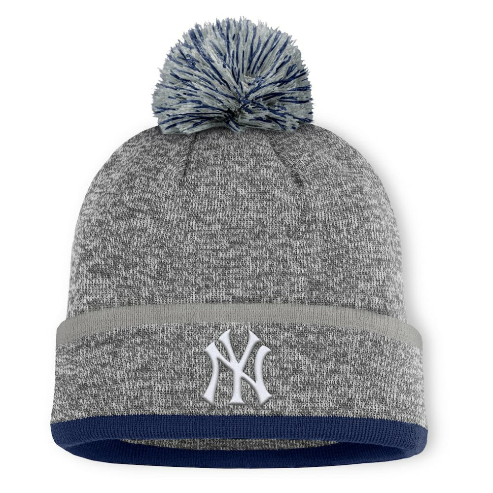 New York Yankees Backstop Cuffed Knit Hat with Pom - Heather Gray