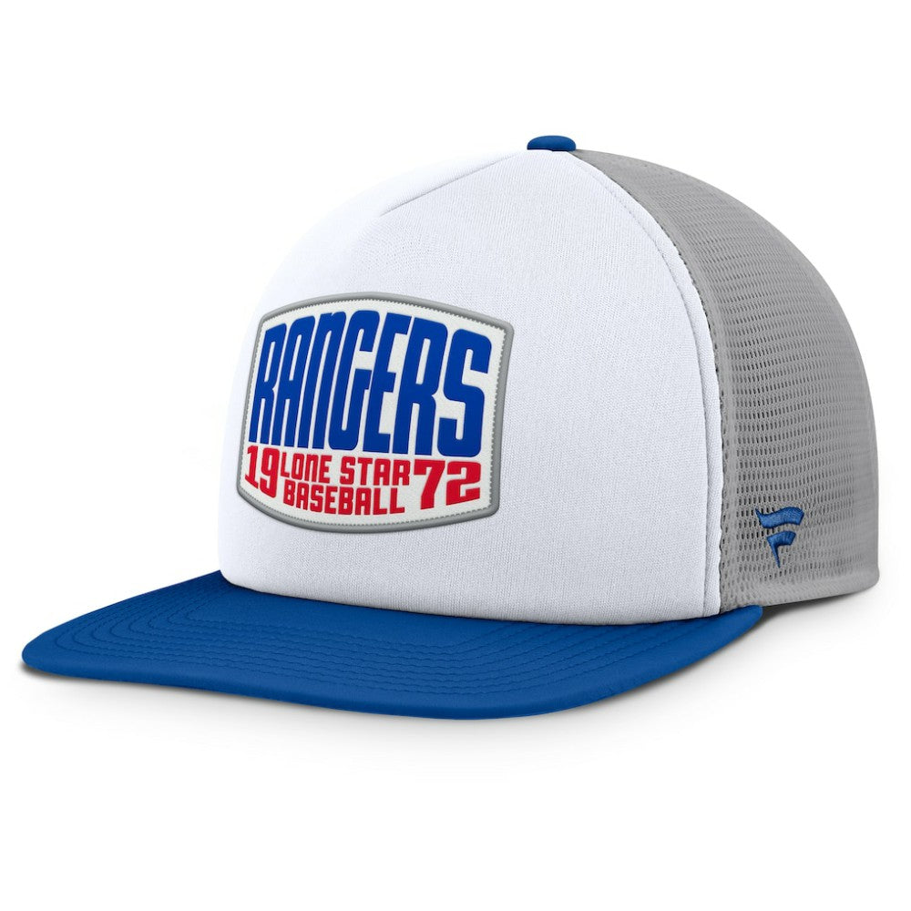 Texas Rangers Cranked Foam Front Patch Trucker Adjustable Hat - Gray/White