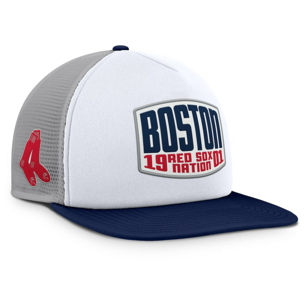Boston Red Sox Cranked Foam Front Patch Trucker Adjustable Hat - Gray/White