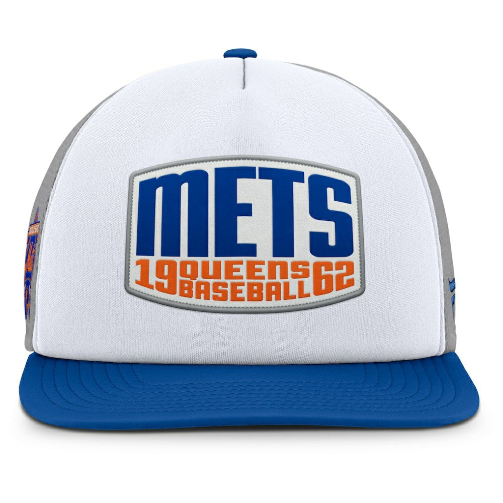 New York Mets Cranked Foam Front Patch Trucker Adjustable Hat - Gray/White
