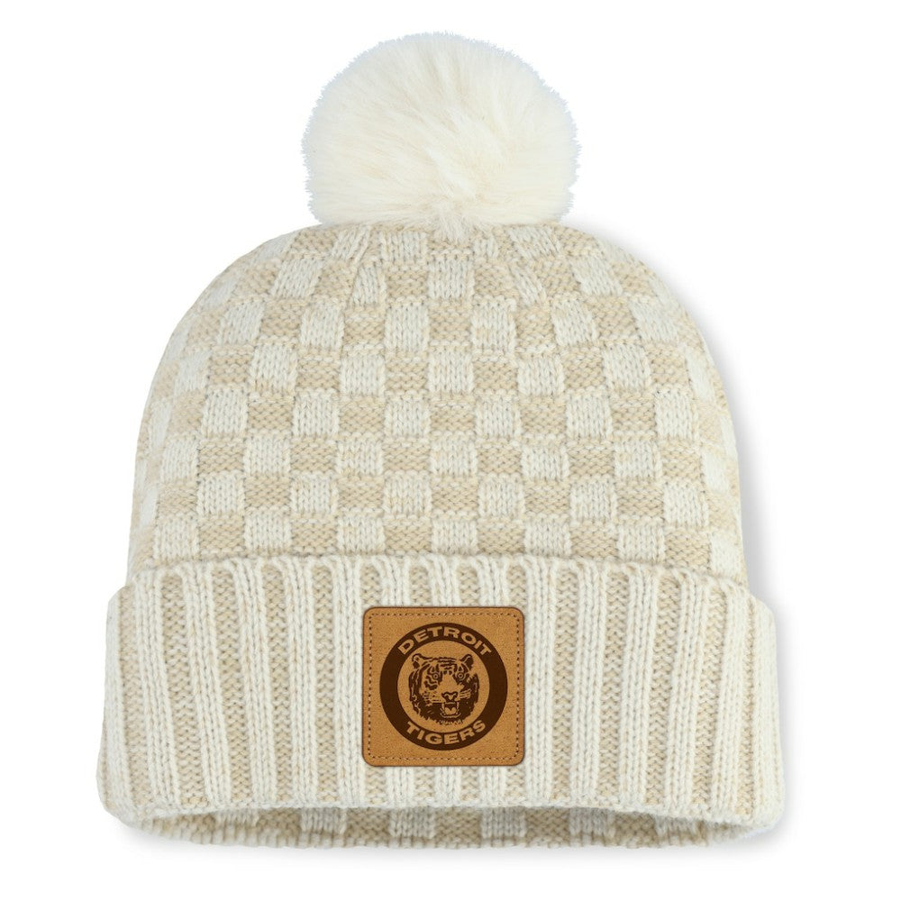 Detroit Tigers Women's Matchstick Cuffed Knit Hat with Pom- Natural